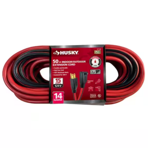 Husky, 14/3 Medium Duty Indoor/Outdoor Extension Cord, Red/Black (50')