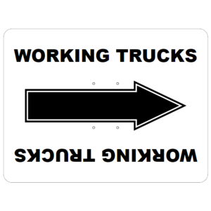 Generic, "Working Trucks" Directional Sign - White