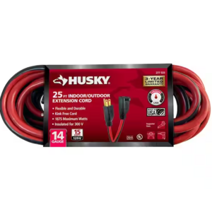 Husky, 14/3 Medium Duty Indoor/Outdoor Extension Cord, Red/Black (25')